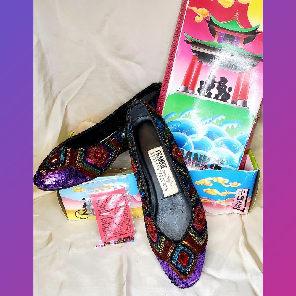 Vintage FRANKIE AND BABY BEVERLY FELDMAN Sequin & Beaded Flats Size 7M